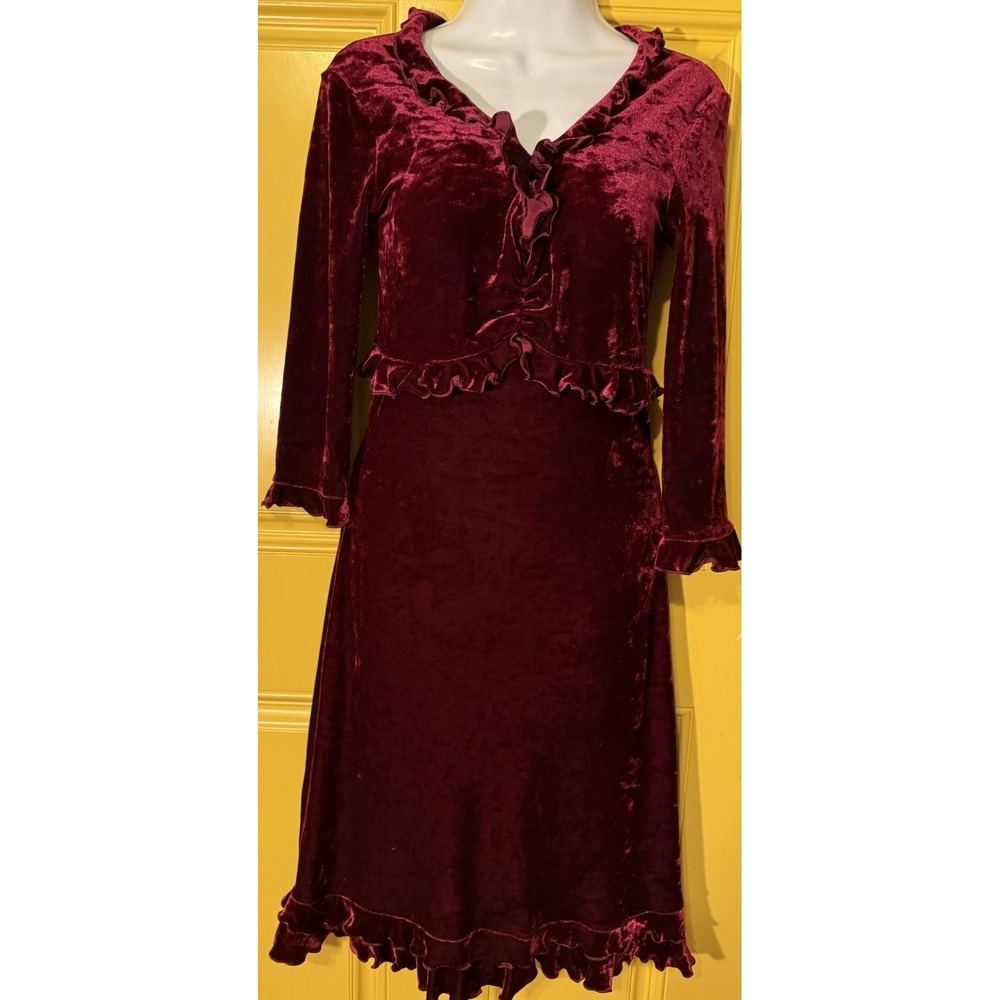 A B S by Allen Shwartz Dress Burgundy Red Velvet SZ Small Fairy Glam